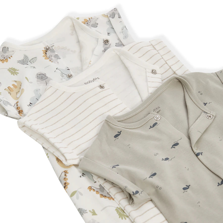 طقم ملابس نوم للأطفال من القطن العضوي من Babyfits، طقم من 3 قطع، مطبوع عليه رسومات ديناصورات طقم ملابس نوم للأطفال من القطن العضوي من Babyfits، طقم من 3 قطع، مطبوع عليه رسومات ديناصورات