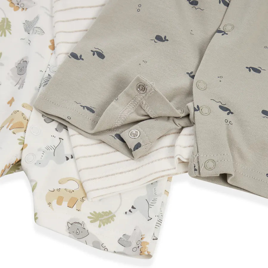 طقم ملابس نوم للأطفال من القطن العضوي من Babyfits، طقم من 3 قطع، مطبوع عليه رسومات ديناصورات طقم ملابس نوم للأطفال من القطن العضوي من Babyfits، طقم من 3 قطع، مطبوع عليه رسومات ديناصورات
