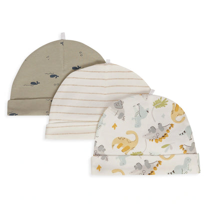 Babyfits Organic Cotton Caps Dino Pack of 3 (0-6m)