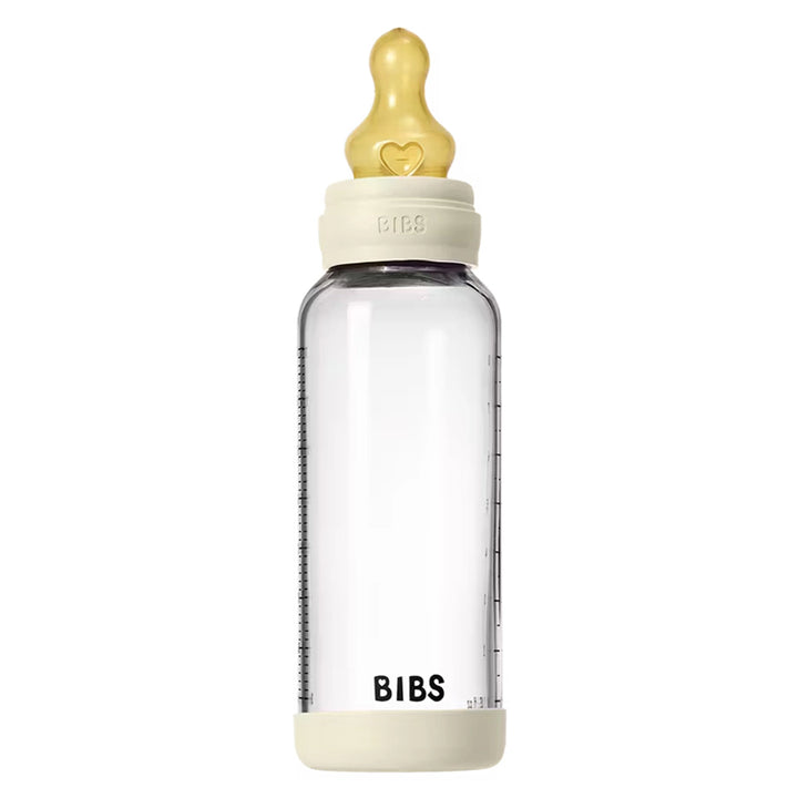 Bibs Glass Baby Bottle Round Latex 240 Ml Medium Flow 1 Pack (Ivory)