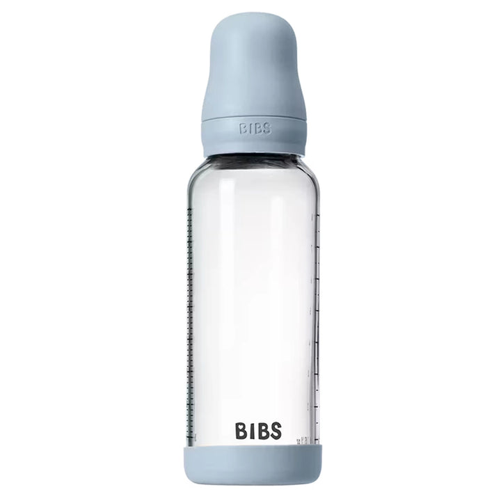 Bibs Glass Baby Bottle Round Latex 240 Ml Medium Flow Baby 1 Pack (Blue)