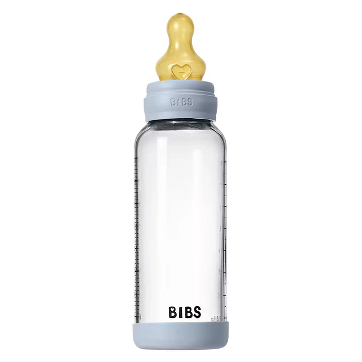 Bibs Glass Baby Bottle Round Latex 240 Ml Medium Flow Baby 1 Pack (Blue)