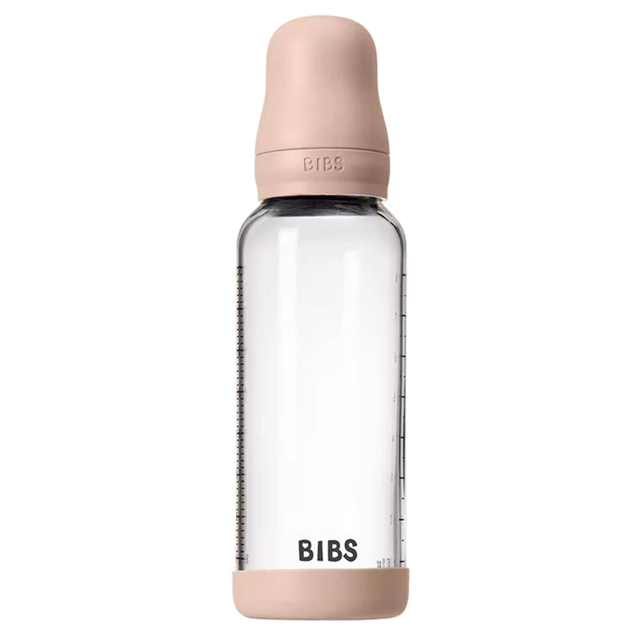 Bibs Glass Baby Bottle Round Latex 240 Ml Medium Flow 1 Pack (Blush)