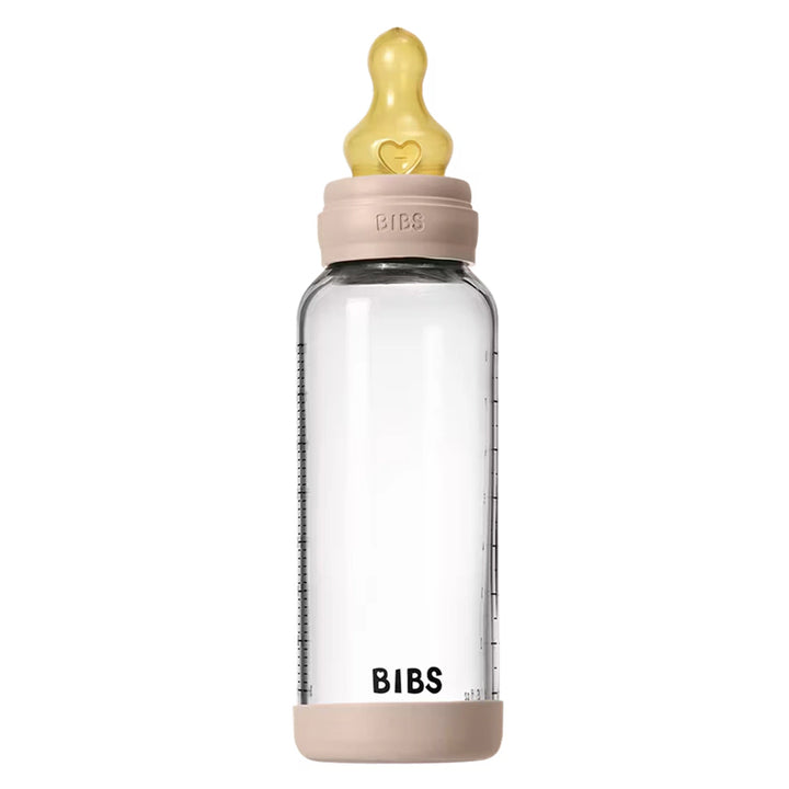 Bibs Glass Baby Bottle Round Latex 240 Ml Medium Flow 1 Pack (Blush)