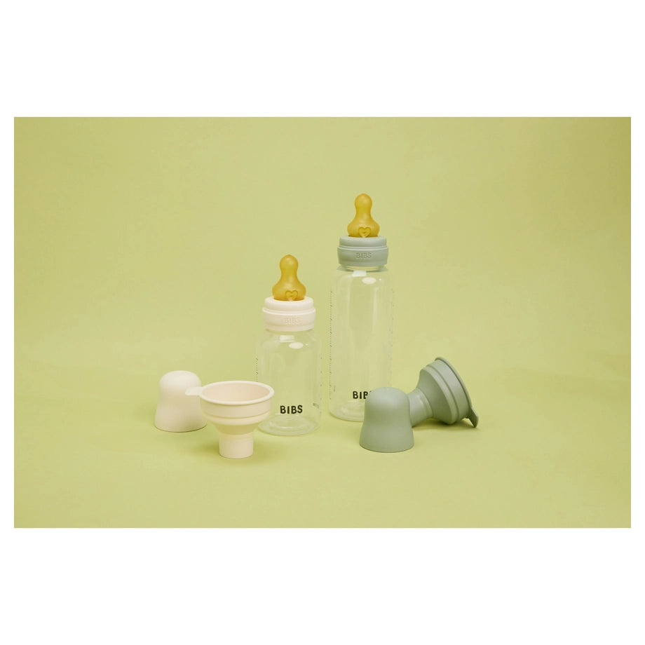 BIBS Glass Baby Bottle Round Latex 2 Pack 240 ml Medium Flow (Ivory)