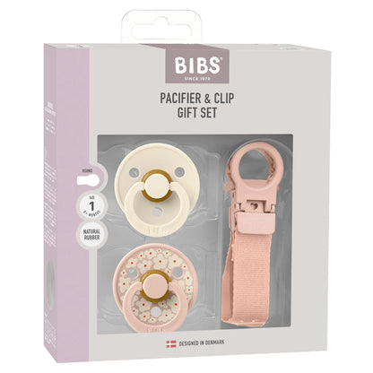BIBS Colour Pacifier & Loop Clip Gift Set Latex Size 1 (Blush)