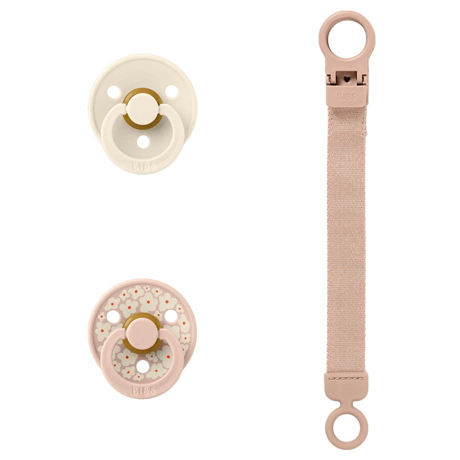BIBS Colour Pacifier & Loop Clip Gift Set Latex Size 1 (Blush)