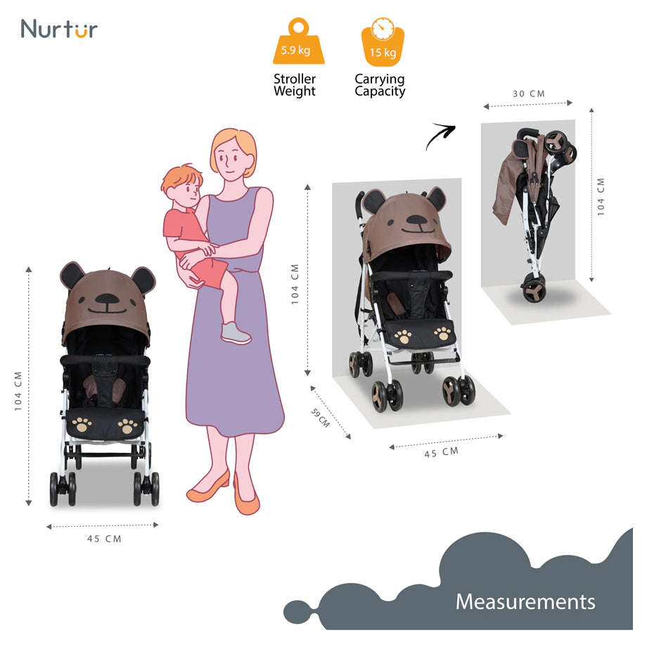 Nurtur Luca Character Stroller with Shoulder Strap & Basket (Brown)
