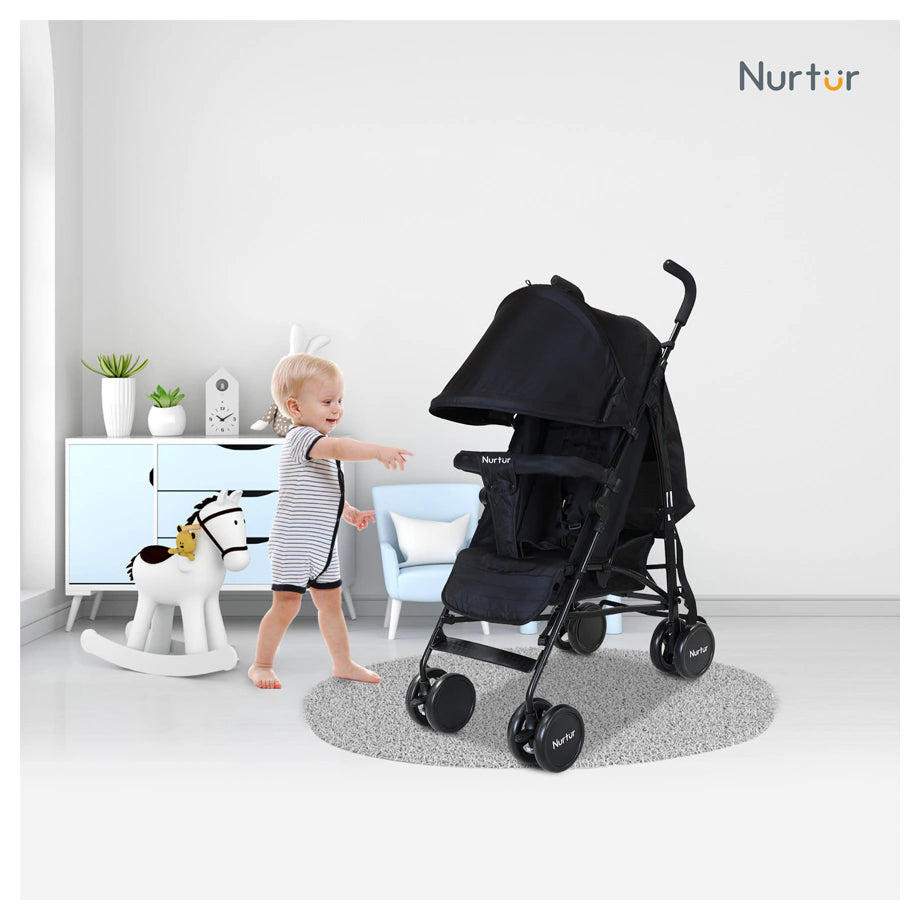 Nurtur Archer Compact Lightweight Travel Stroller with Basket (Black)