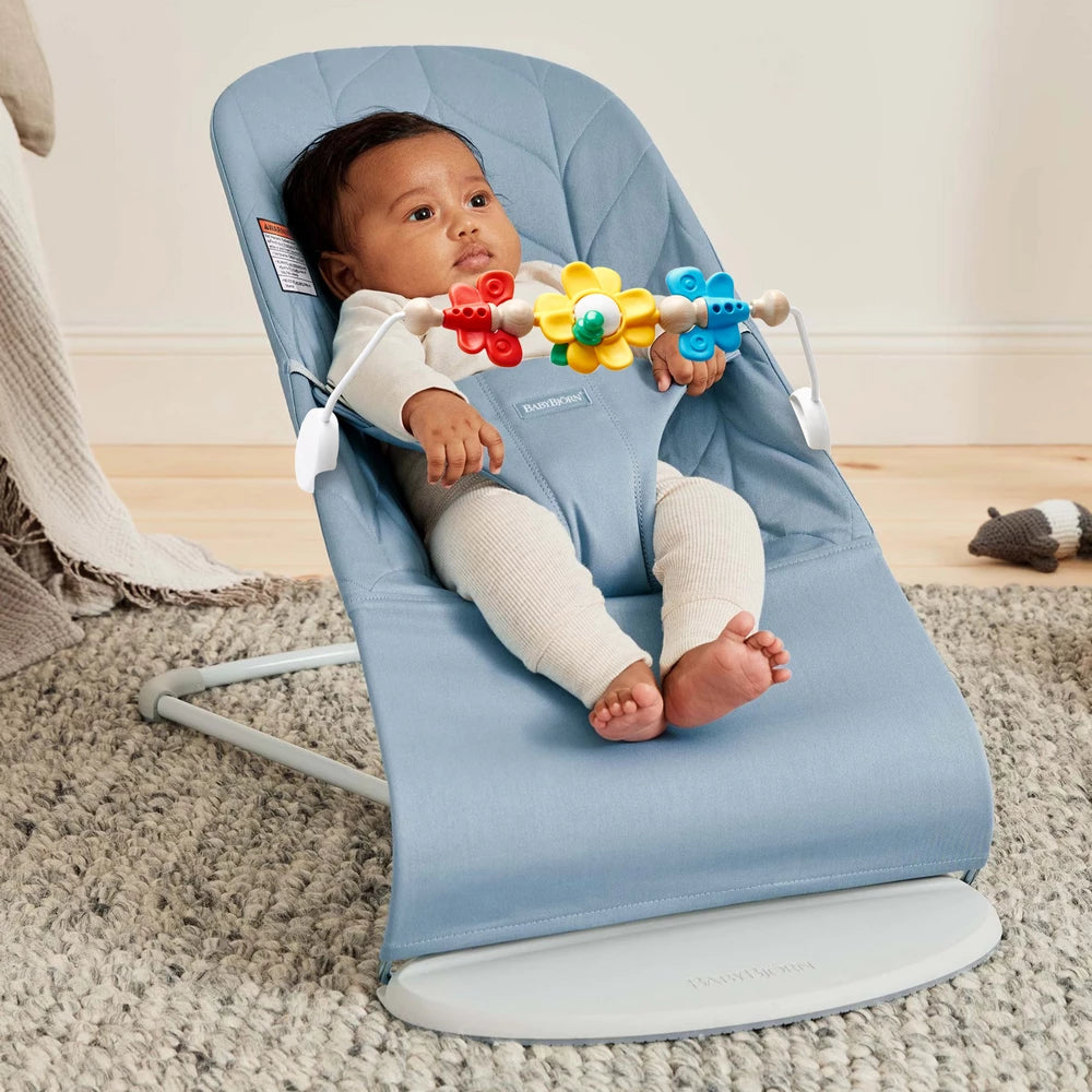 BabyBjörn Bouncer Bliss Cotton, Petal Quilt (Blue) W/ Toy for Bouncer BabyBjörn Bouncer Bliss Cotton, Petal Quilt (Blue) W/ Toy for Bouncer
