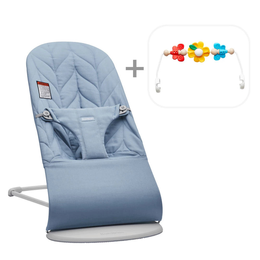 BabyBjörn Bouncer Bliss Cotton, Petal Quilt (Blue) W/ Toy for Bouncer BabyBjörn Bouncer Bliss Cotton, Petal Quilt (Blue) W/ Toy for Bouncer