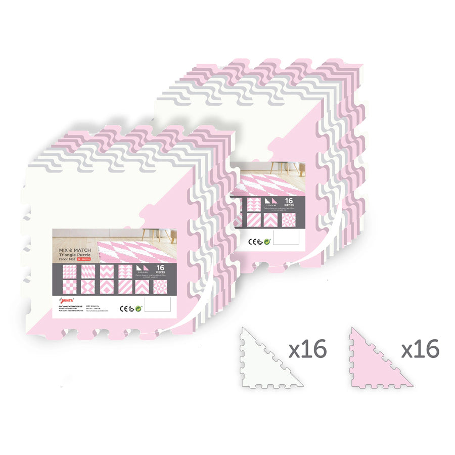 Sunta 2-Colours Triangle Puzzle Floor Mat 32pcs (Pink-White)
