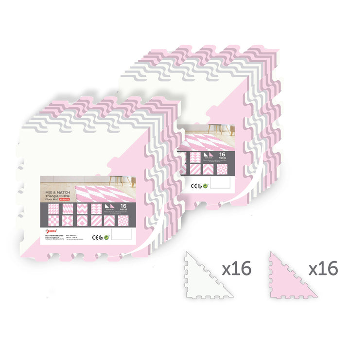 Sunta 2-Colours Triangle Puzzle Floor Mat 32pcs (Pink-White)
