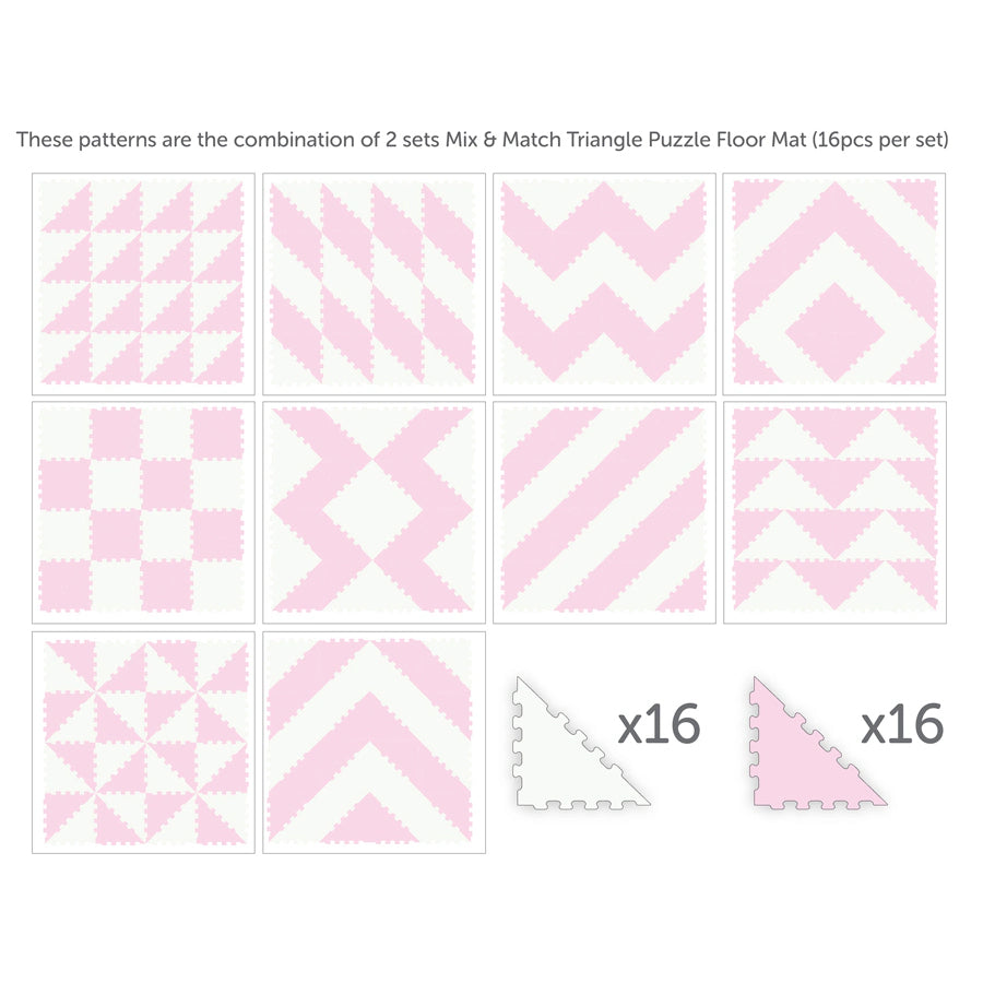Sunta 2-Colours Triangle Puzzle Floor Mat 32pcs (Pink-White)