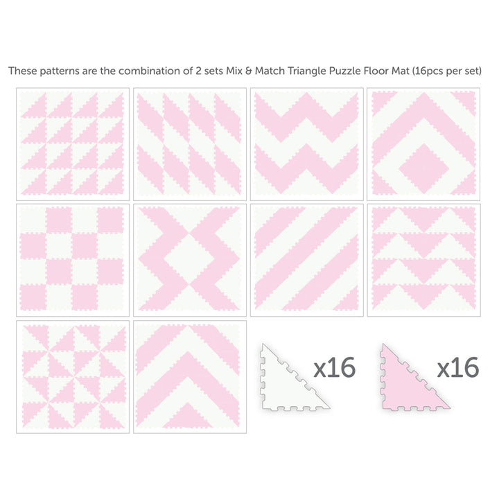 Sunta 2-Colours Triangle Puzzle Floor Mat 32pcs (Pink-White)