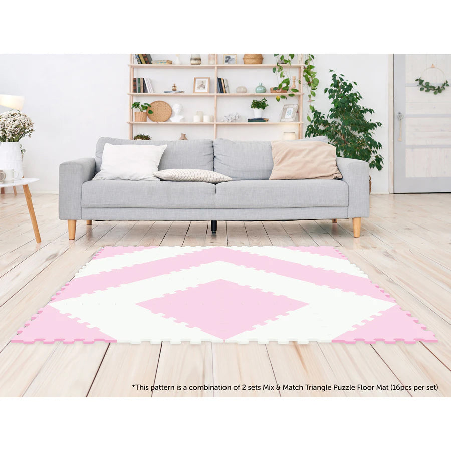 Sunta 2-Colours Triangle Puzzle Floor Mat 32pcs (Pink-White)