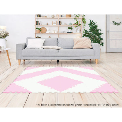 Sunta 2-Colours Triangle Puzzle Floor Mat 32pcs (Pink-White)