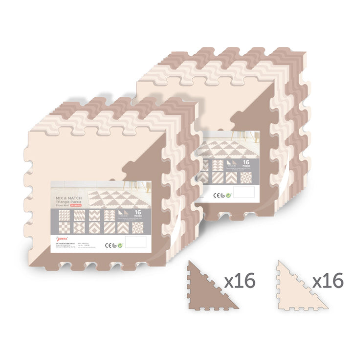 Sunta 2-Colours Triangle Puzzle Floor Mat 32pcs (Brown-Beige)
