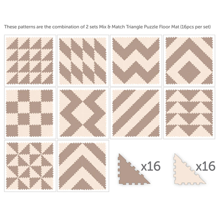 Sunta 2-Colours Triangle Puzzle Floor Mat 32pcs (Brown-Beige)