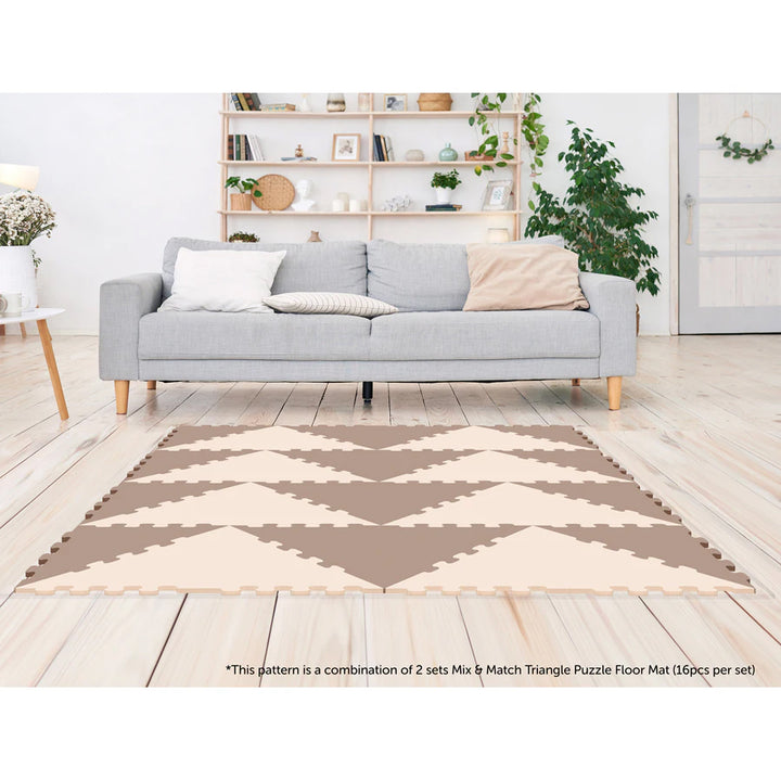 Sunta 2-Colours Triangle Puzzle Floor Mat 32pcs (Brown-Beige)