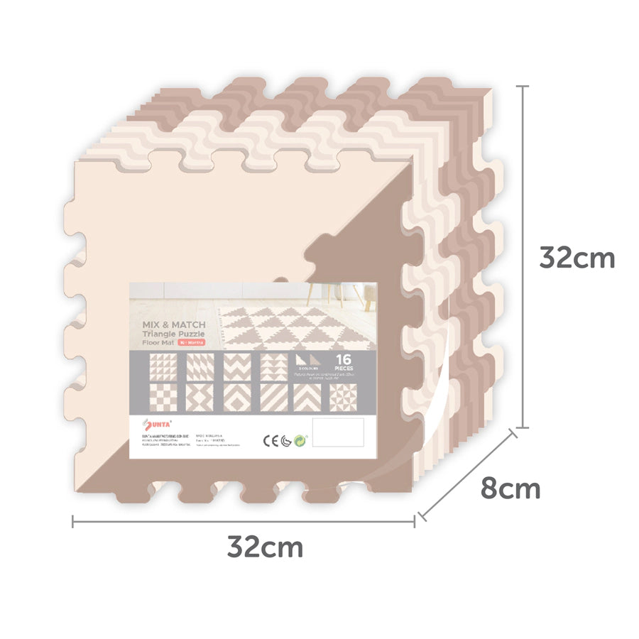 Sunta 2-Colours Triangle Puzzle Floor Mat 32pcs (Brown-Beige) Sunta 2-Colours Triangle Puzzle Floor Mat 32pcs (Brown-Beige)