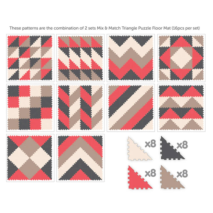 Sunta 4-Colours Triangle Puzzle Floor Mat 32pcs