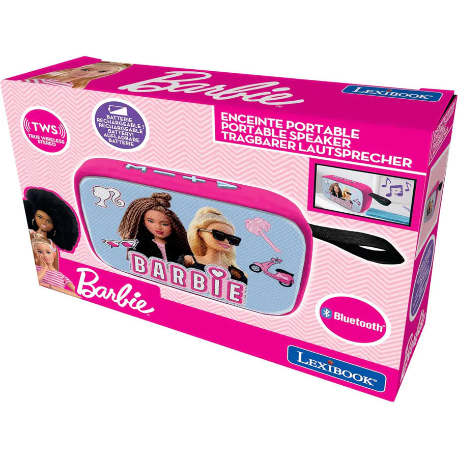 مكبر صوت Lexibook Barbie Bluetooth المحمول مع لمسة نهائية من القماش مكبر صوت Lexibook Barbie Bluetooth المحمول مع لمسة نهائية من القماش