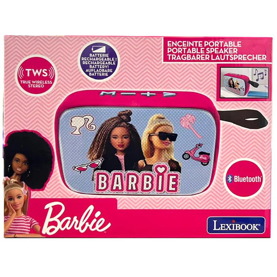 مكبر صوت Lexibook Barbie Bluetooth المحمول مع لمسة نهائية من القماش مكبر صوت Lexibook Barbie Bluetooth المحمول مع لمسة نهائية من القماش