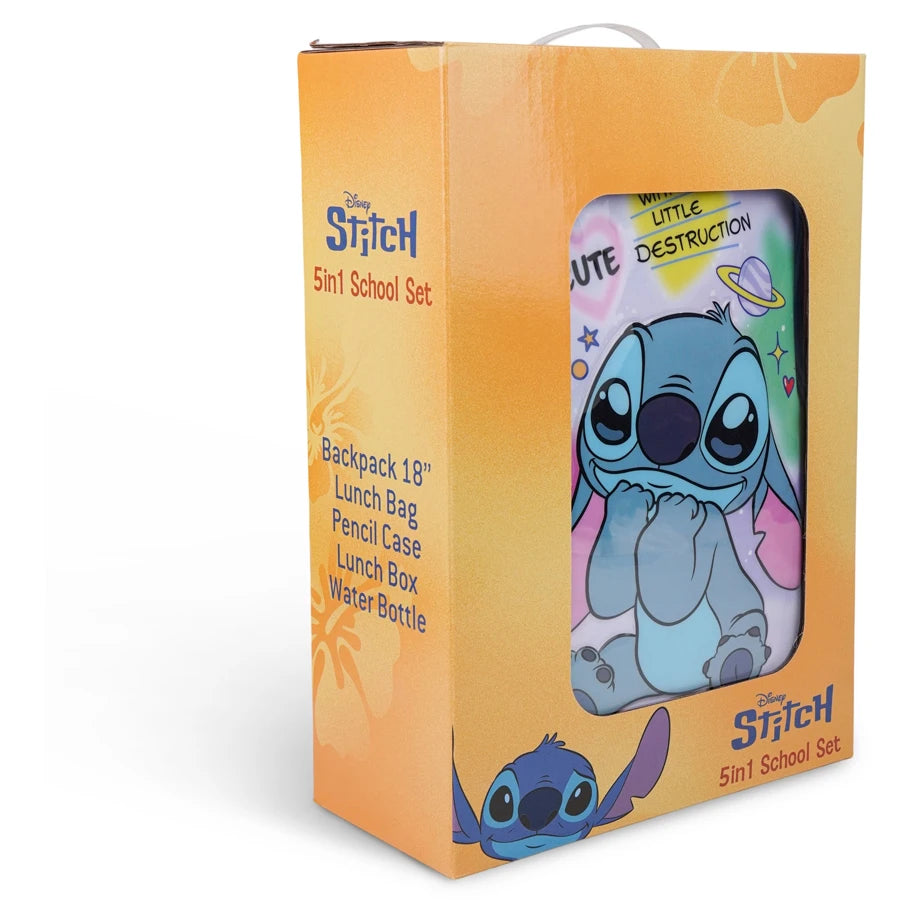 Disney Stitch Cute 5 In 1 Backpack Set 18"