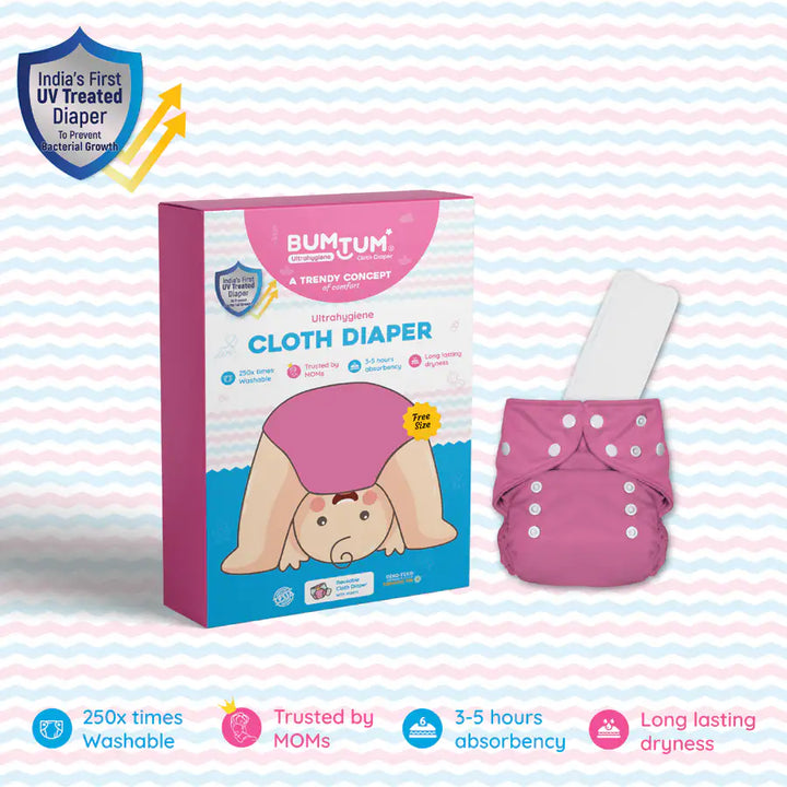 Bumtum Baby Cloth Diaper Free Size (Pink)