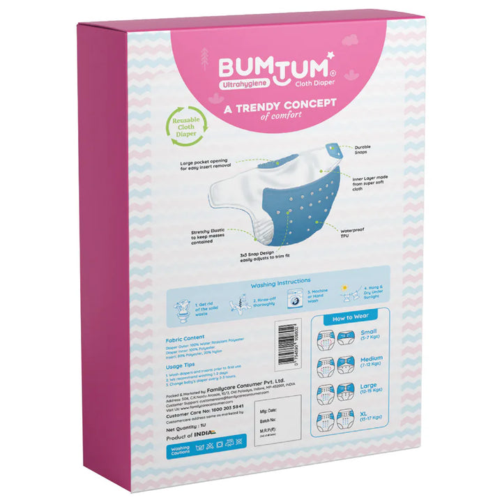 Bumtum Baby Cloth Diaper Free Size (Blue)