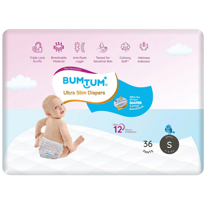 Bumtum UltraSlim Baby Pant Style Diapers Small - Pack of 36