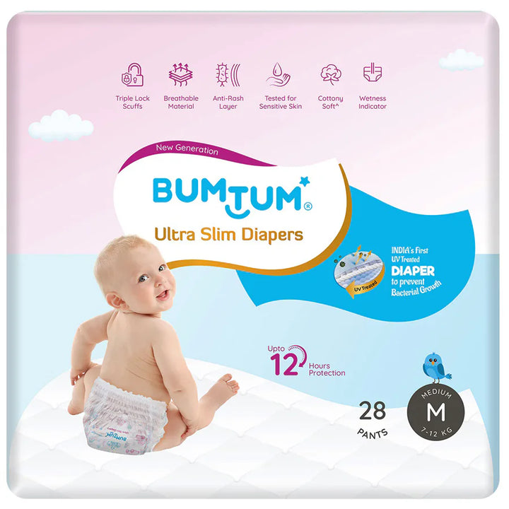 Bumtum UltraSlim Baby Pant Style Diapers Medium - Pack of 28