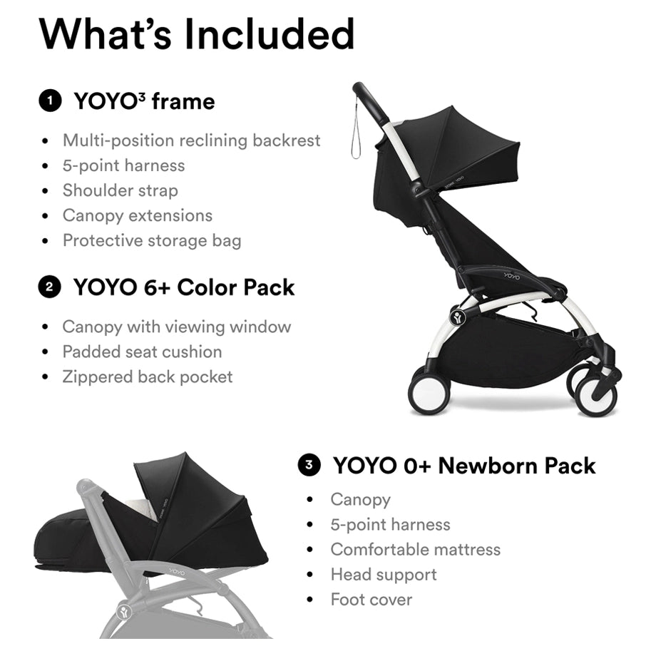 Stokke YOYO³ White Frame - 0+ Newborn Pack & 6+ Color Pack Bundle