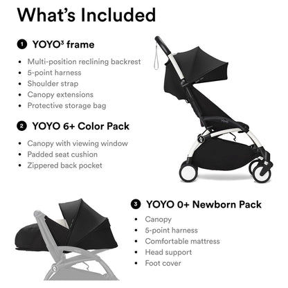 Stokke YOYO³ White Frame - 0+ Newborn Pack & 6+ Color Pack Bundle