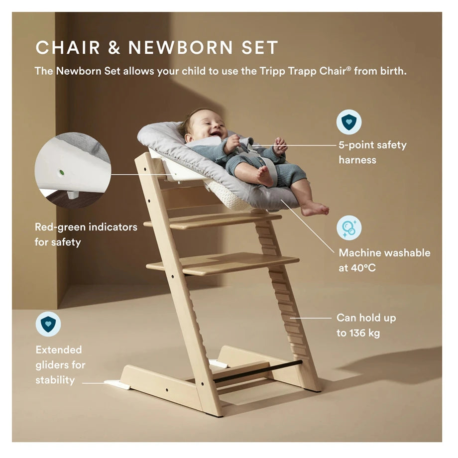 Stokke Tripp Trapp Chair + Baby & Newborn Set Bundle Storm Grey