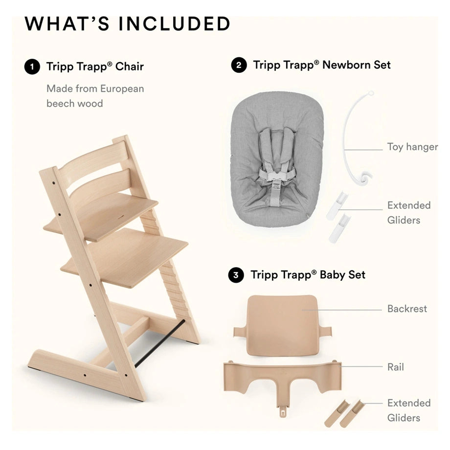 Stokke Tripp Trapp Chair + Baby & Newborn Set Bundle Storm Grey
