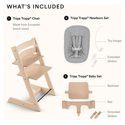 Stokke Tripp Trapp Chair + Baby & Newborn Set Bundle Storm Grey