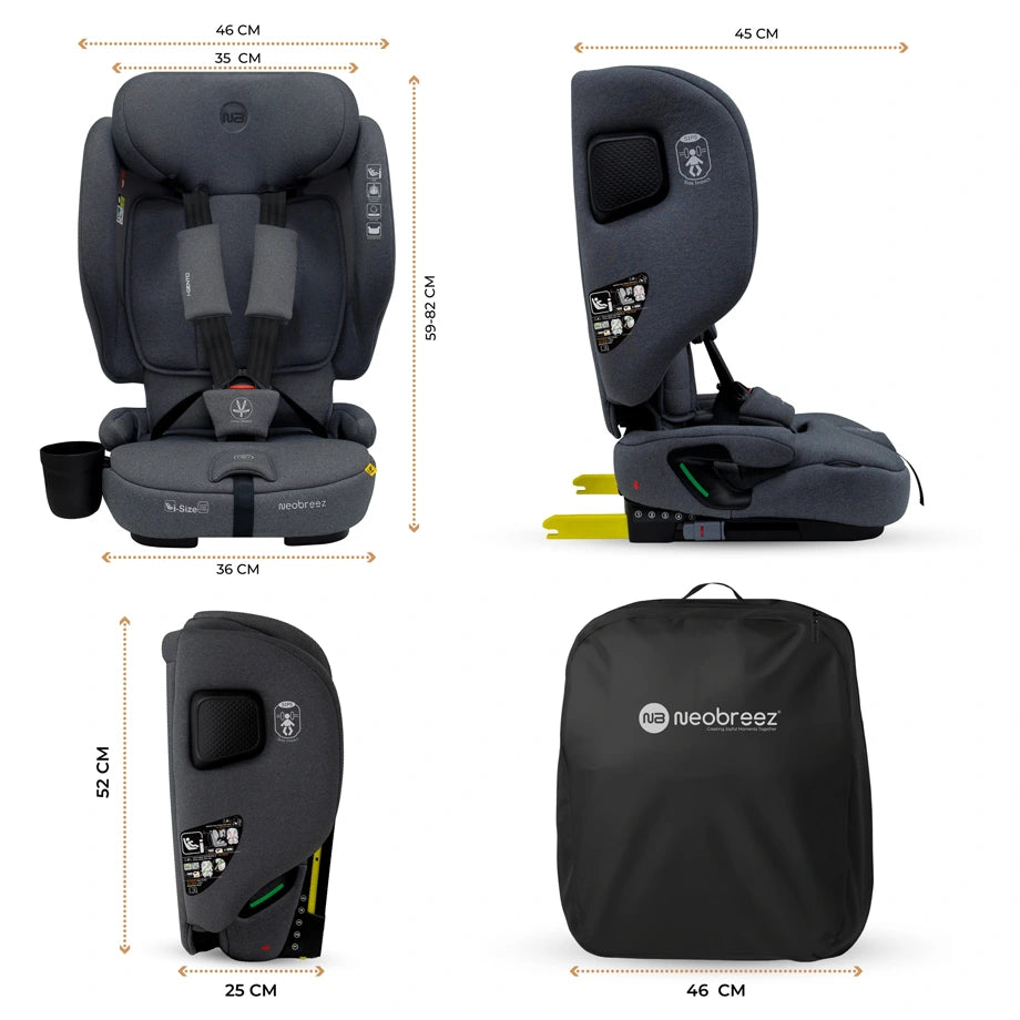 Neobreez-i-Gento Compact Air Travel Car Seat Group 1/2/3 (Grey)