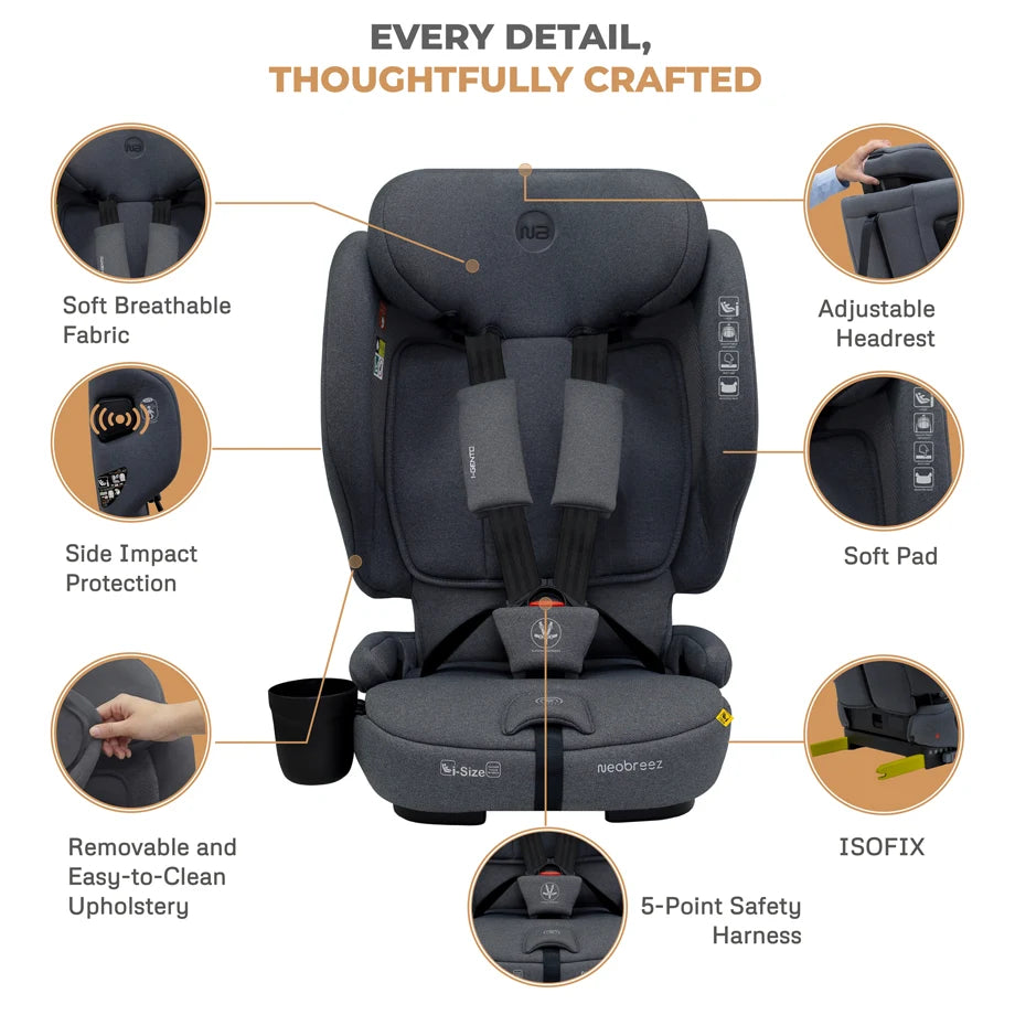 Neobreez-i-Gento Compact Air Travel Car Seat Group 1/2/3 (Grey)