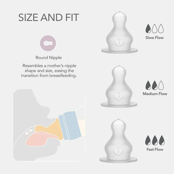 Bibs Baby Bottle Nipple Round Silicone 2 Pack Medium Flow