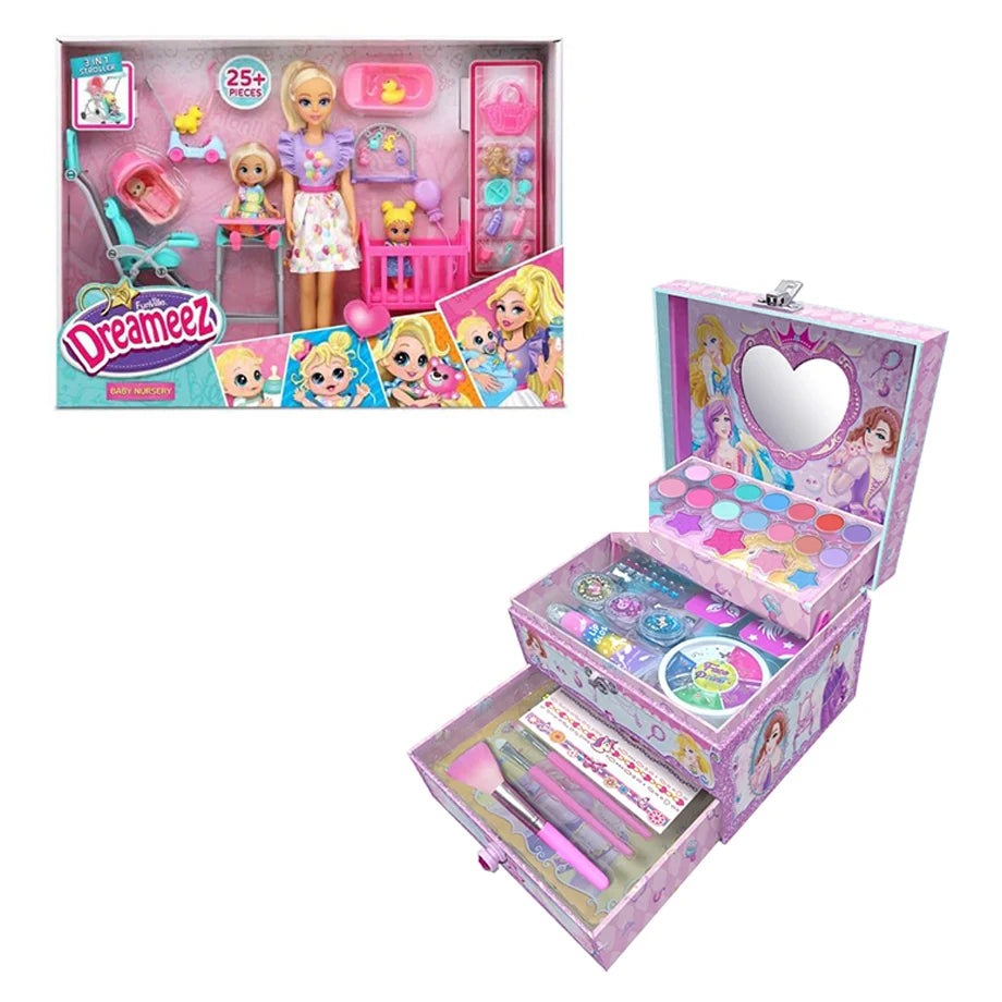 Pecoware 3-Layer Princess Cosmetic Set & Funville Dreameez Baby Nursery Deluxe Bundle (Ages 4+)