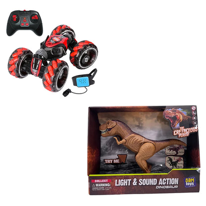 Sam Toys RC Gesture Control Smoking Car & Press-Play Tyrannosaurus Rex Bundle (Ages 6+)