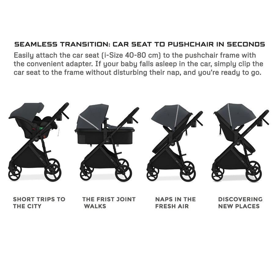 Neobreez Hexa 3X Pram Baby Toddler Stroller with Car Seat (Grey-Black)
