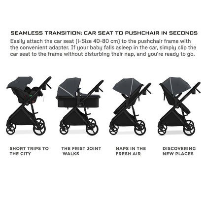 Neobreez Hexa 3X Pram Baby Toddler Stroller with Car Seat (Grey-Black)