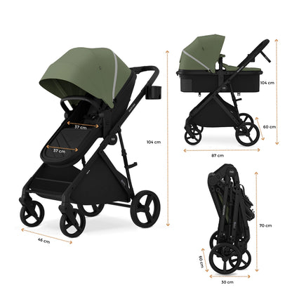 Neobreez Hexa 2-in-1 Convertible Stroller with Bassinet (Olive Green-Black)