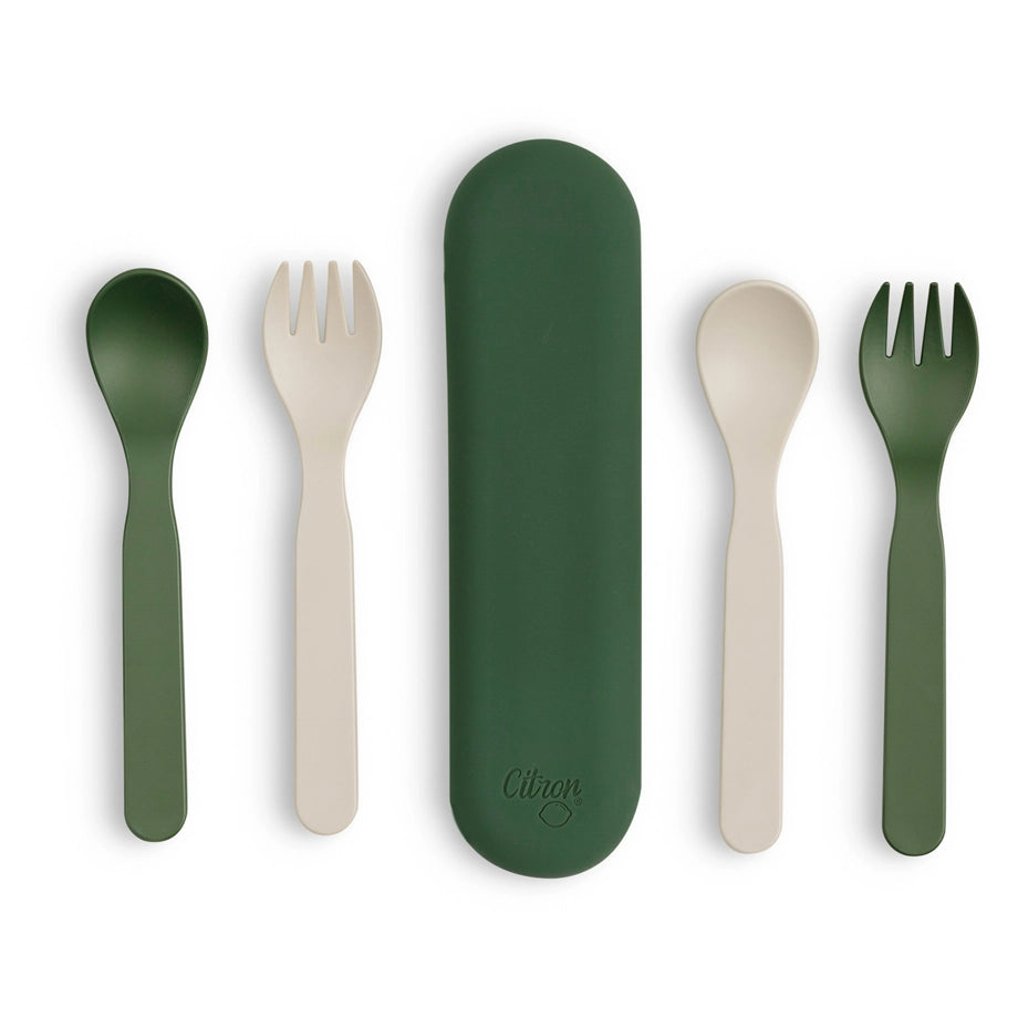 Citron PLA Cutlery Set Of 2 And Case (Green Cream)
