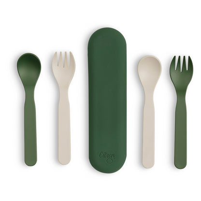 Citron PLA Cutlery Set Of 2 And Case (Green Cream)
