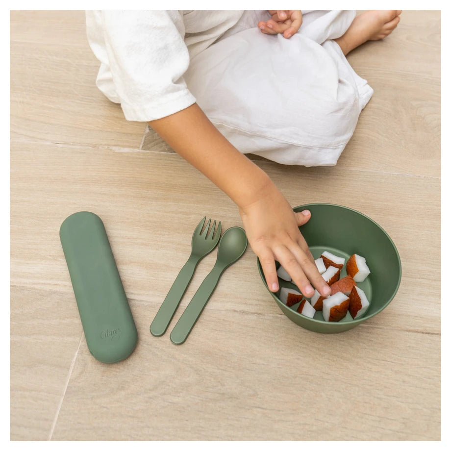 Citron PLA Cutlery Set Of 2 And Case (Green Cream)