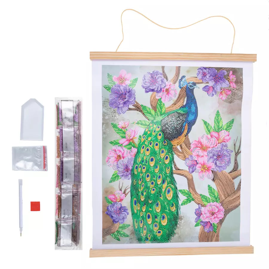 Peacock Peony Crystal Art Scroll Kit Peacock Peony Crystal Art Scroll Kit